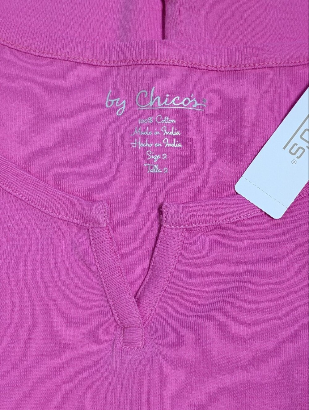 CHICO'S Pink Split Neck Short Sleeve Tee - Picture 2 of 4